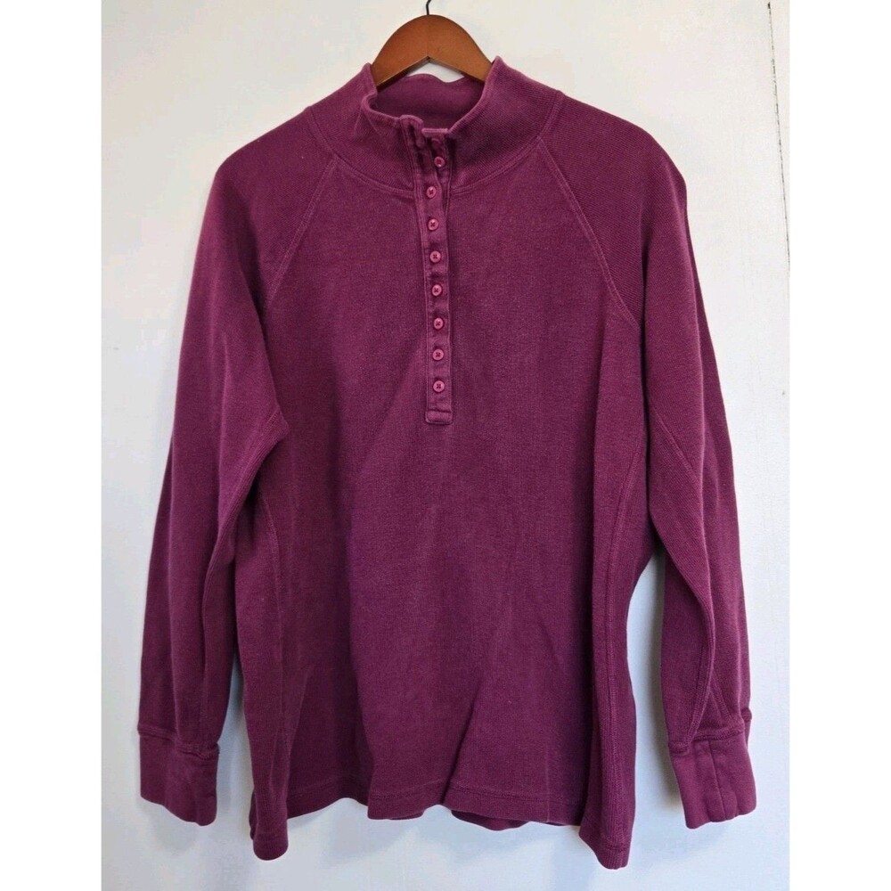 Duluth Trading Turtleneck Womens XL Red Heritage Ribbed Mock Button Cotton 29529